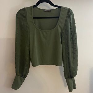 SHEIN Long Sleeve Crop Top with Mesh Sleeves